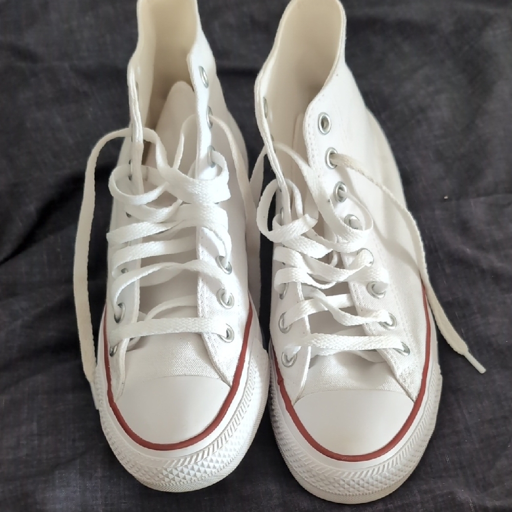 Converse All-Star White High Top Sneakers with Red & Navy Details - Picture 4 of 4